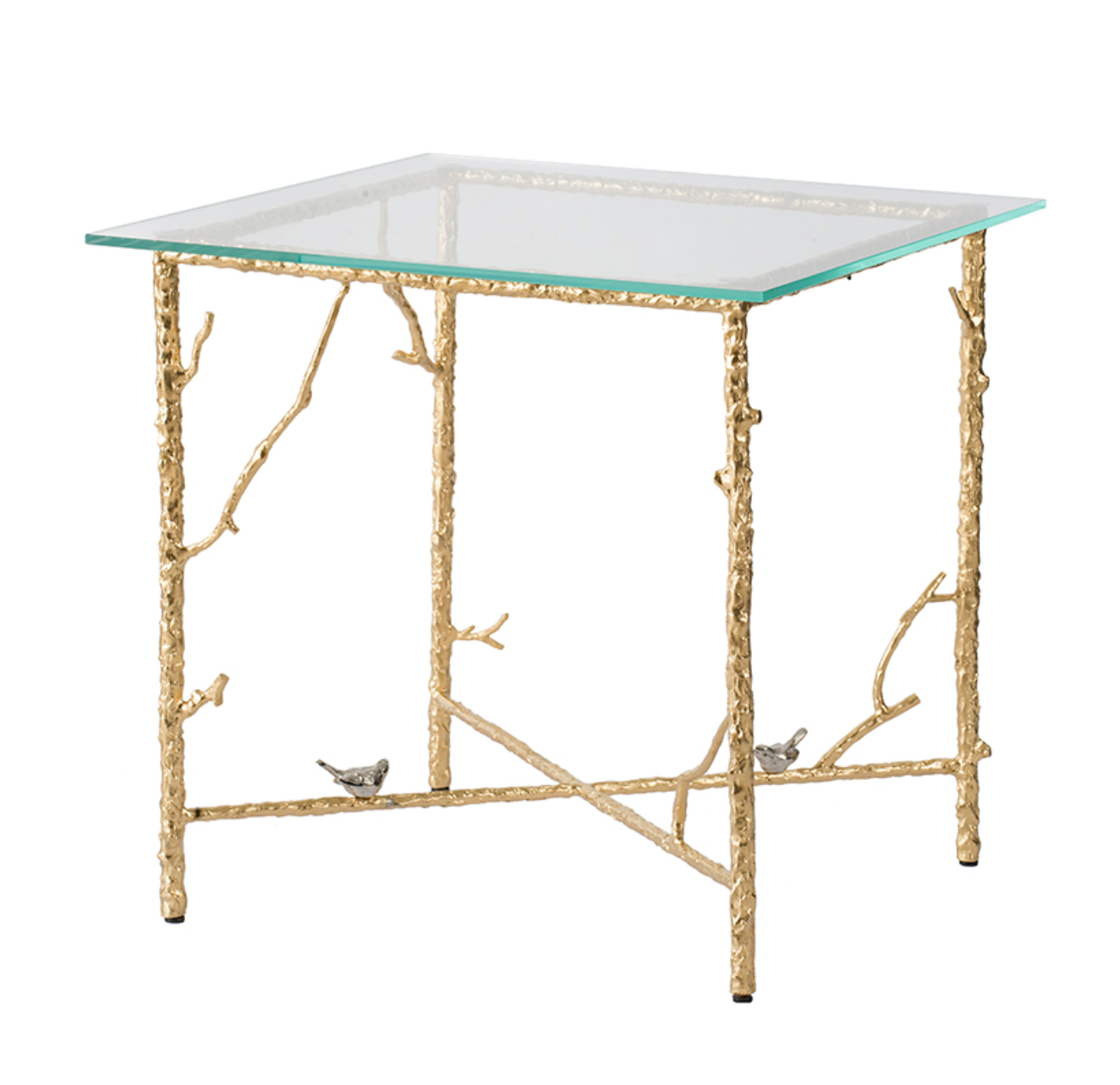 Branched Bird Square Glass Side Table