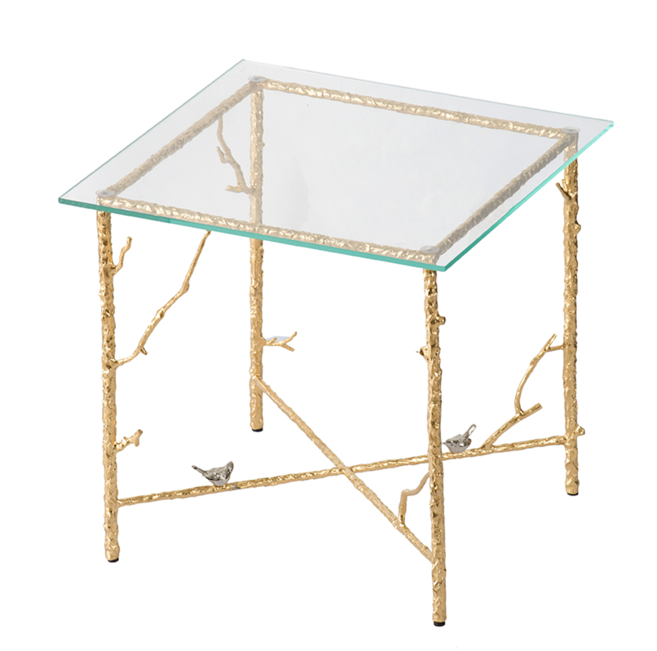 Branched Bird Square Glass Side Table