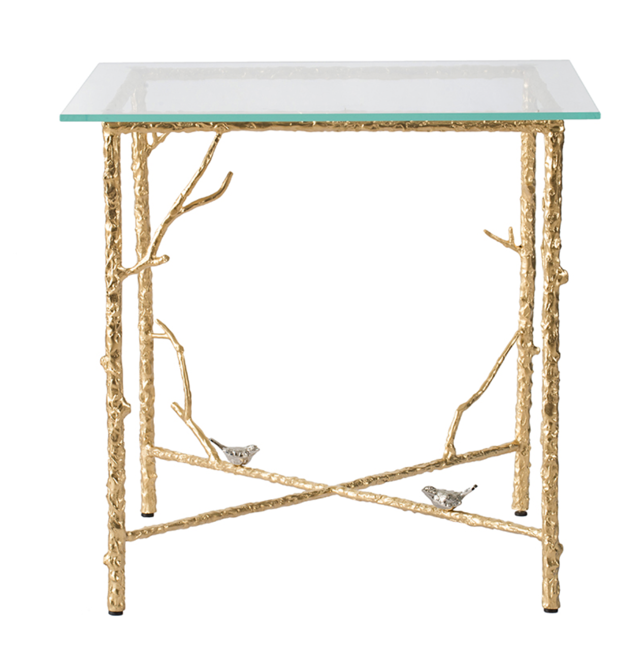 Branched Bird Square Glass Side Table