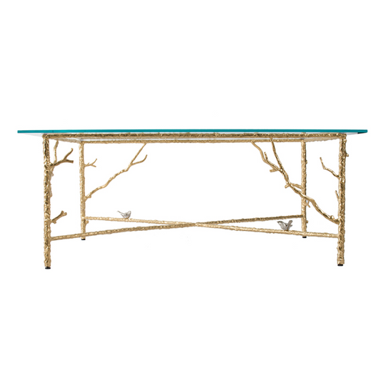 Branched Bird Square Glass Coffee Table