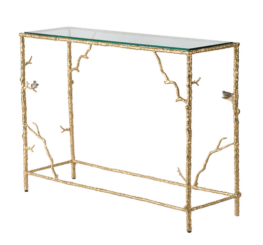 Branched Bird Square Glass Console Table