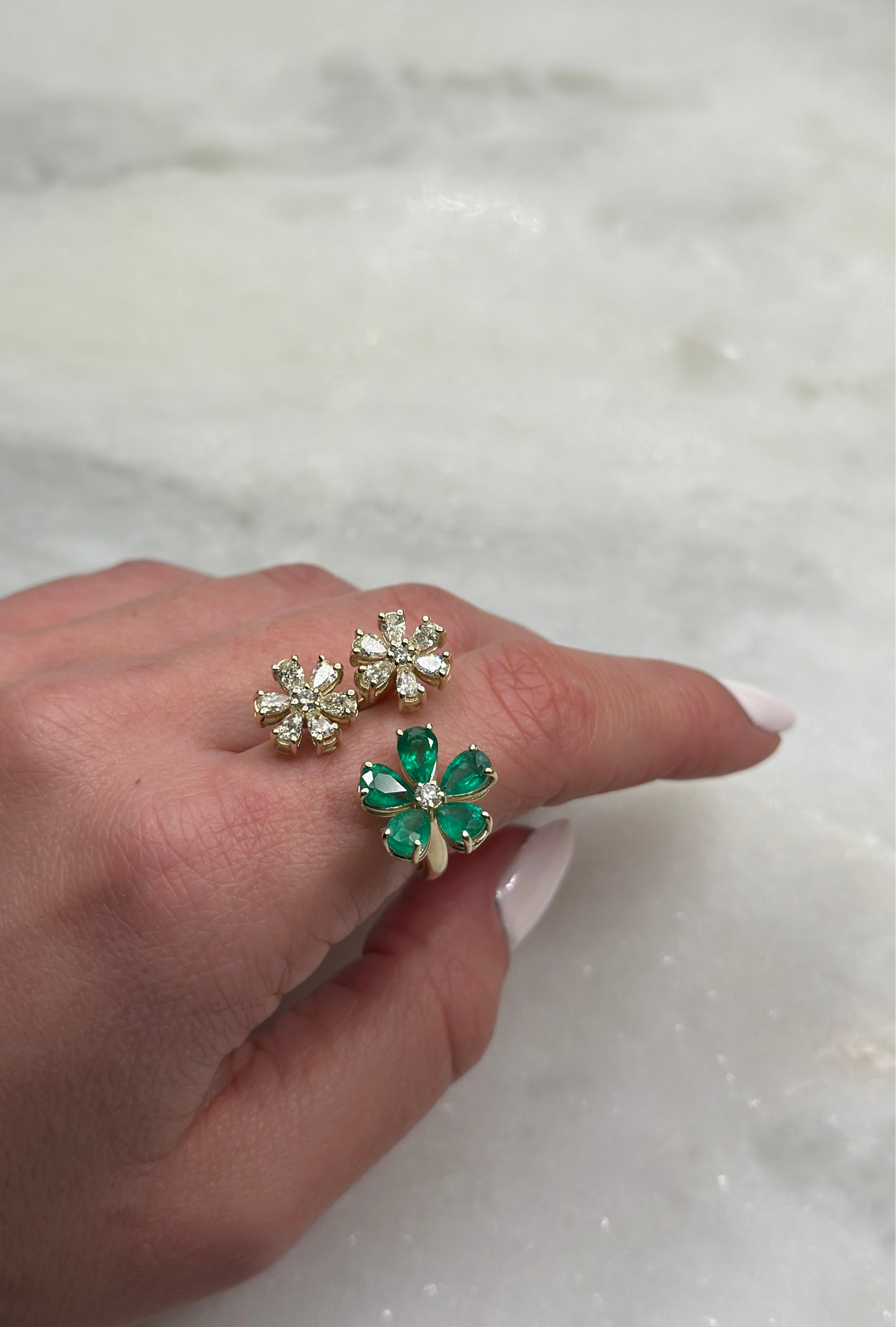 Emerald Daisy Ring with Diamonds