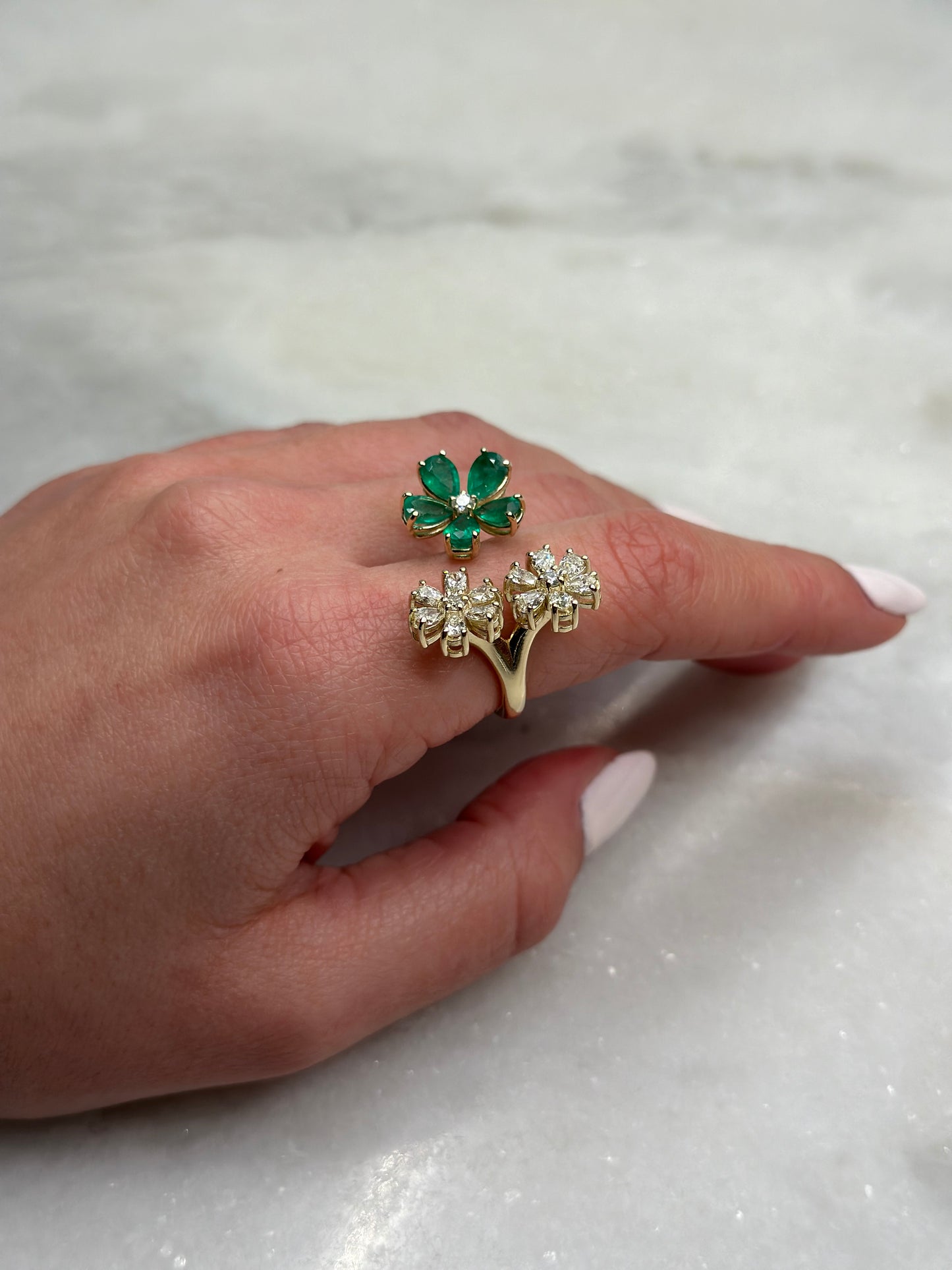 Emerald Daisy Ring with Diamonds