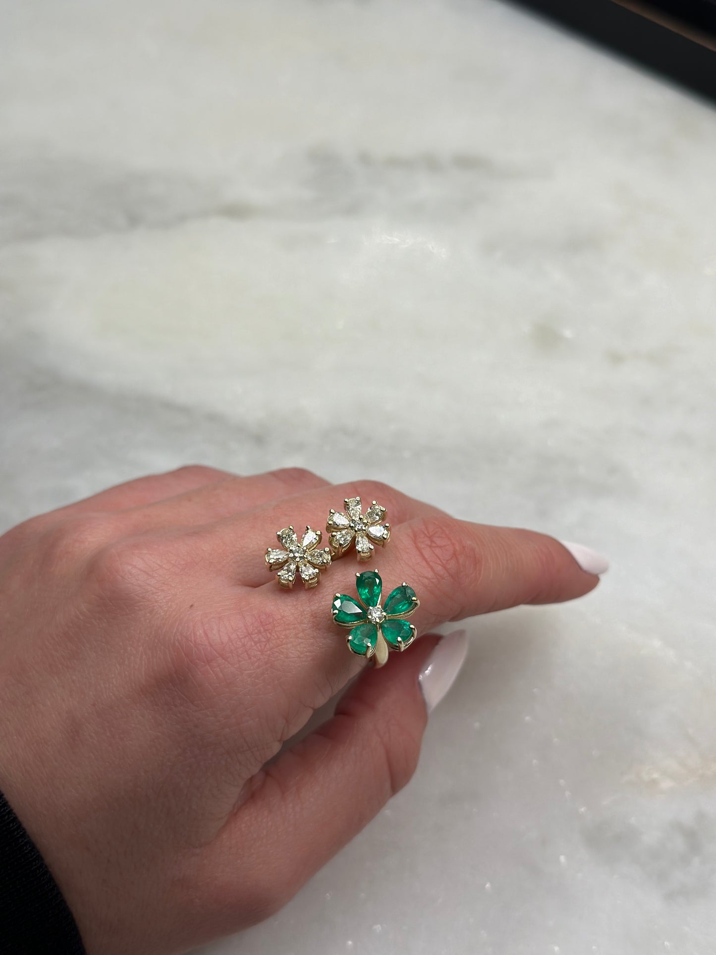 Emerald Daisy Ring with Diamonds