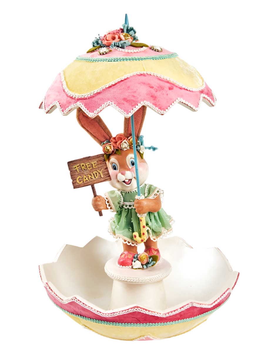 Spring Showers Bunny with Umbrella Candy Dish