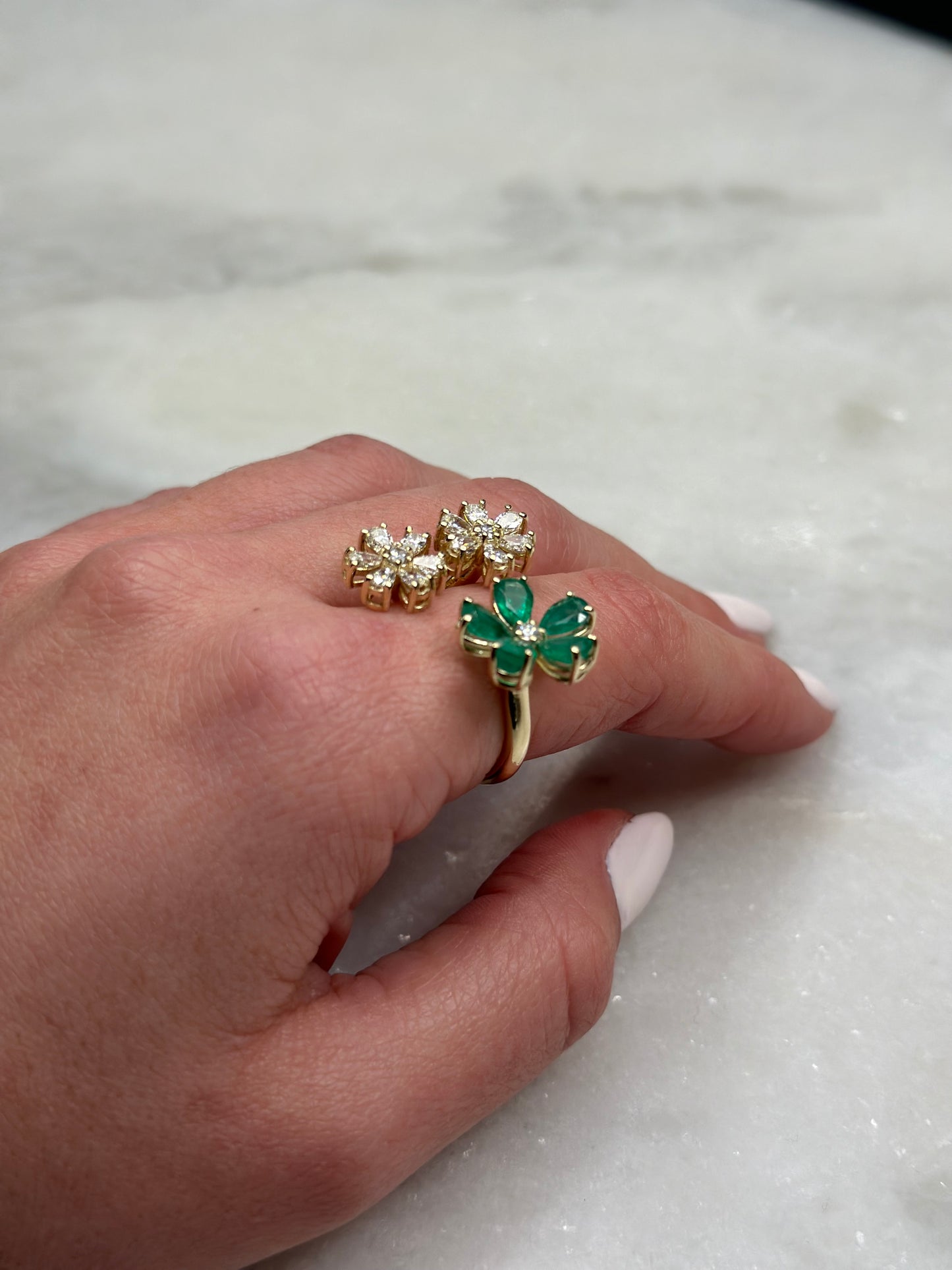 Emerald Daisy Ring with Diamonds