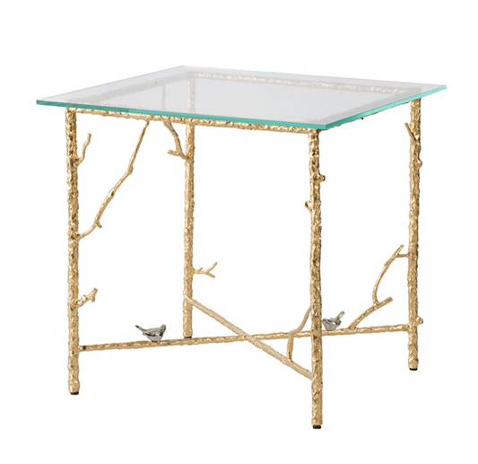 Branched Bird Square Glass Side Table