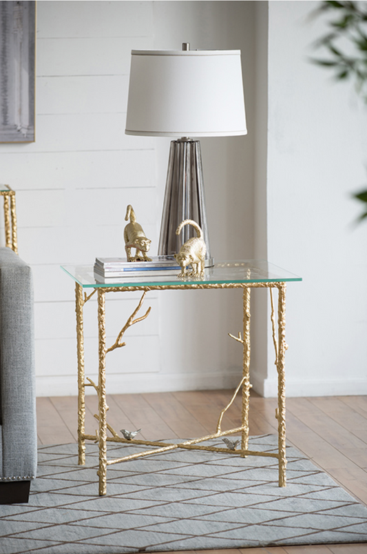 Branched Bird Square Glass Side Table