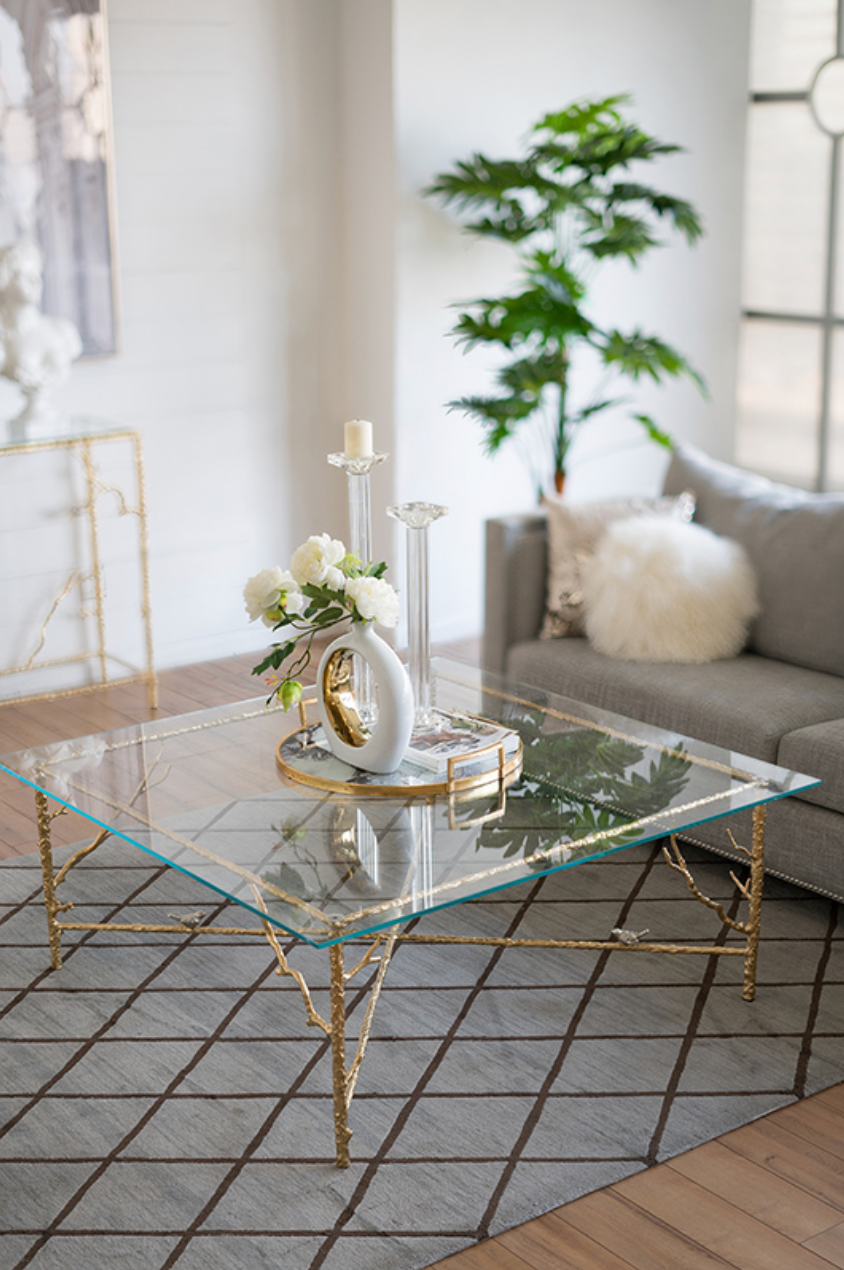 Small square top glass coffee table