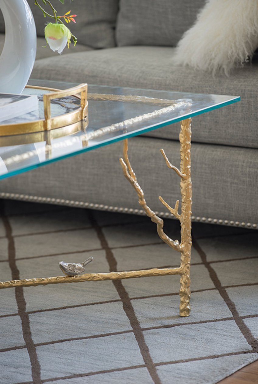 Branched Bird Square Glass Coffee Table