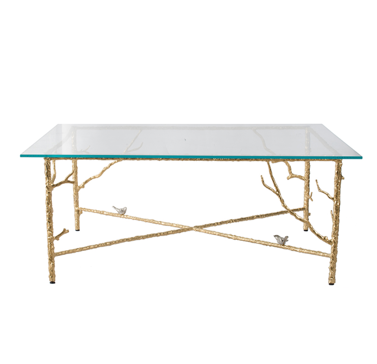 Branched Bird Square Glass Coffee Table