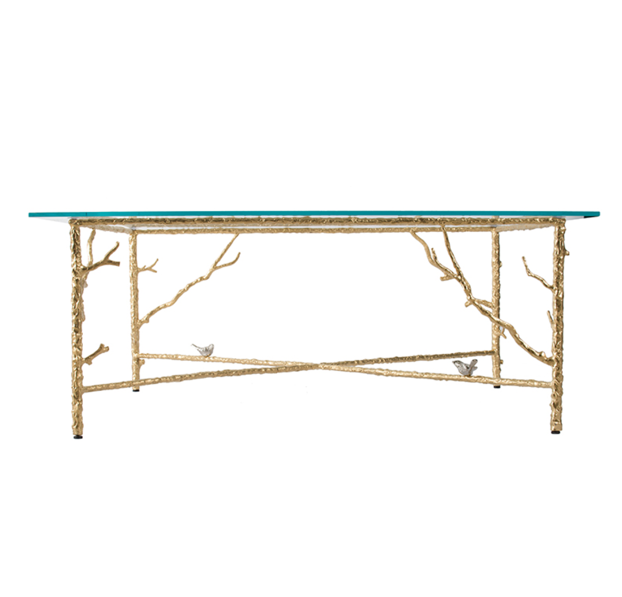 Branched Bird Square Glass Coffee Table